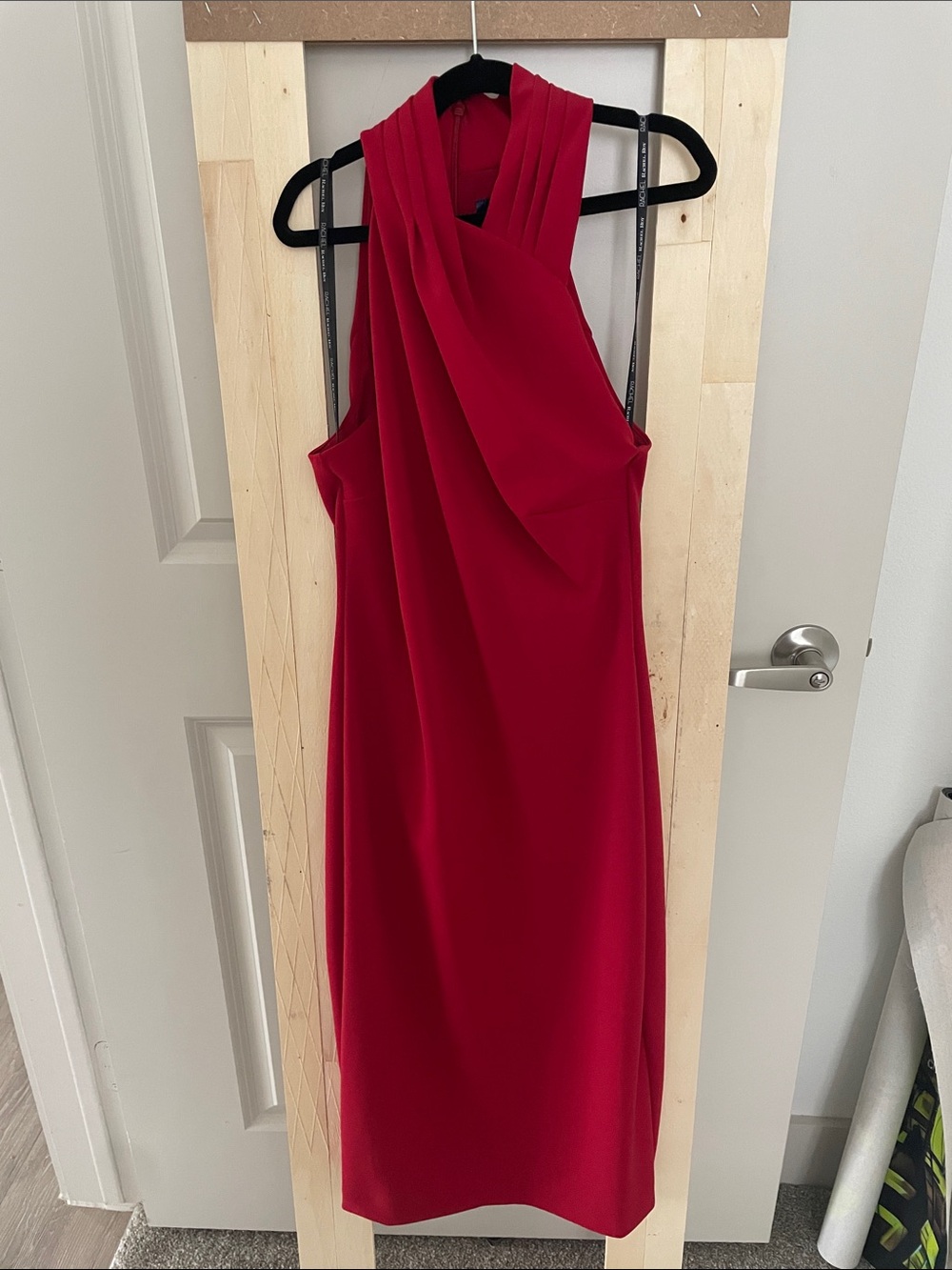 RACHEL Rachel Roy Red Draped Sleeveless Midi Dress